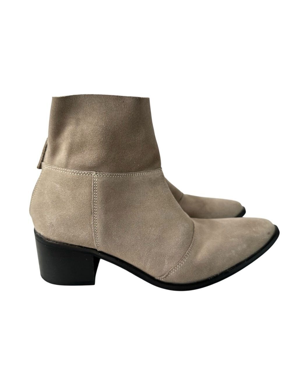 Black Suede Black Market Quiet Luxury Tan Ankle Boots Back Zip Heeled Size 10